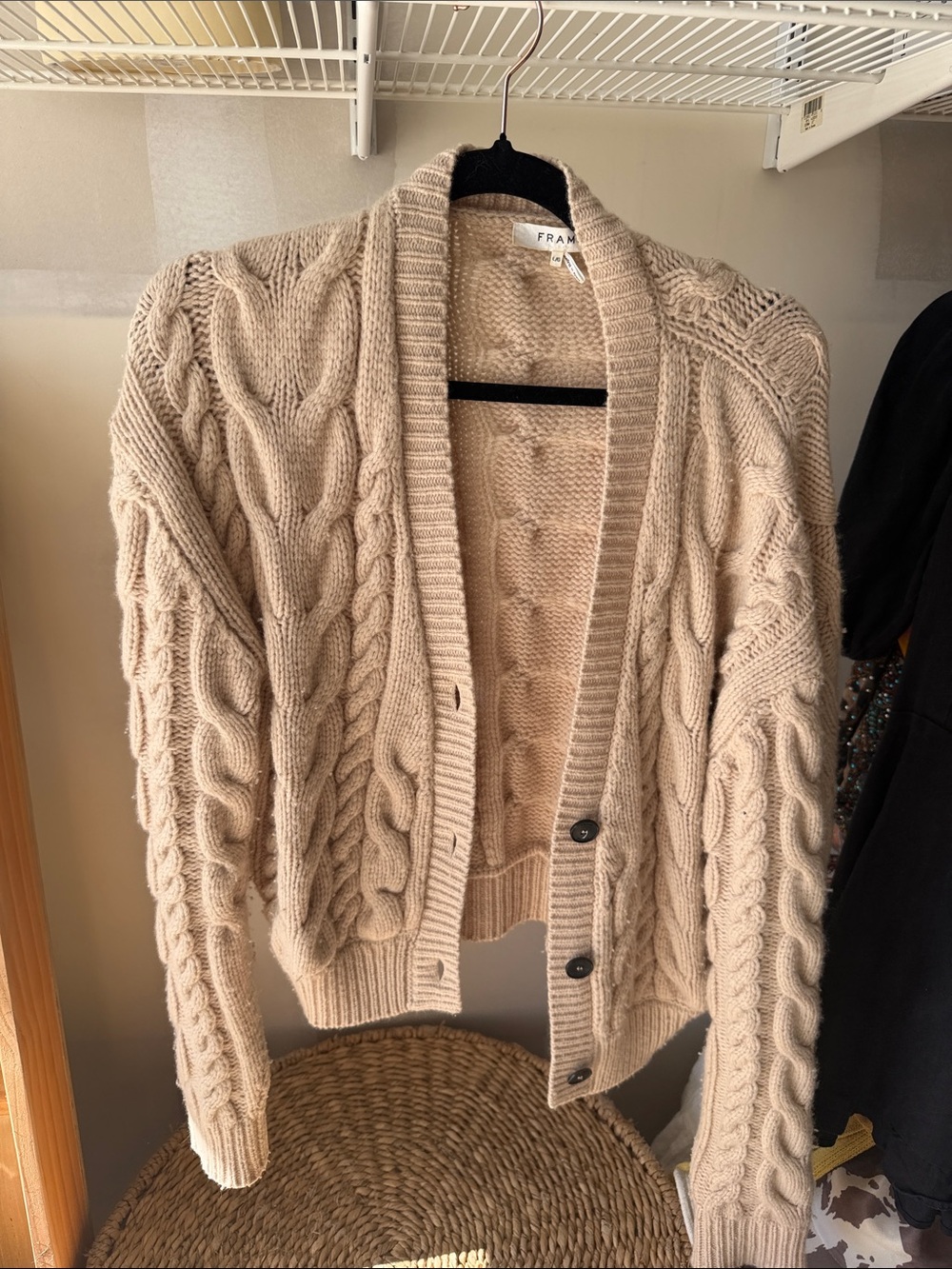 Frame Denim Neutral Cable Knit Shawl Collar Cardigan - Beige